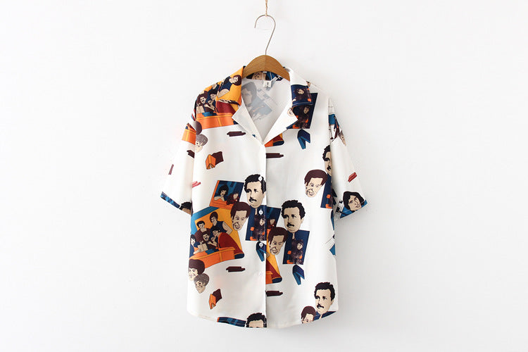 Short Sleeves Chic Funky Cartoon Prints CHIFFON Shirt BLOUSE Soft