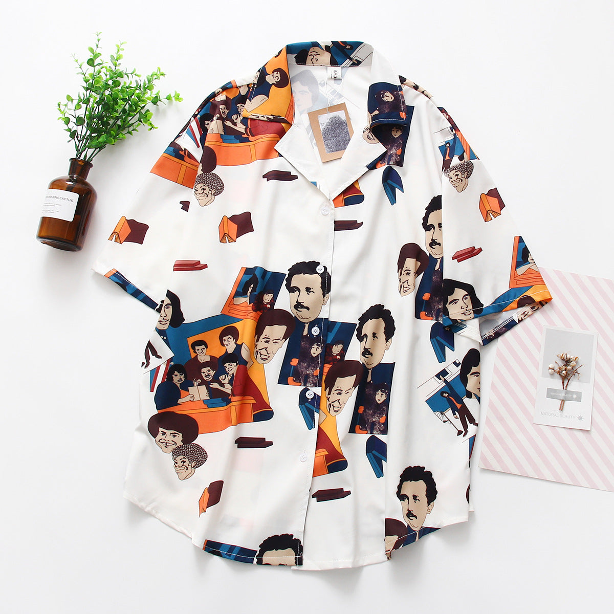 Short Sleeves Chic Funky Cartoon Prints CHIFFON Shirt BLOUSE Soft