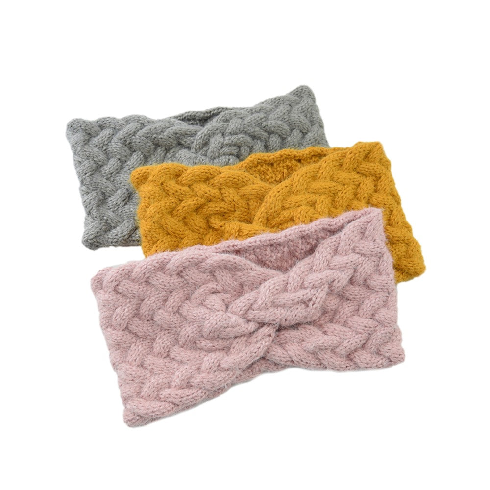 Fluffy Thick Twisted Knitted Braids Wide Headband Head Wrap Elastic Wool Ear Hairband Turban
