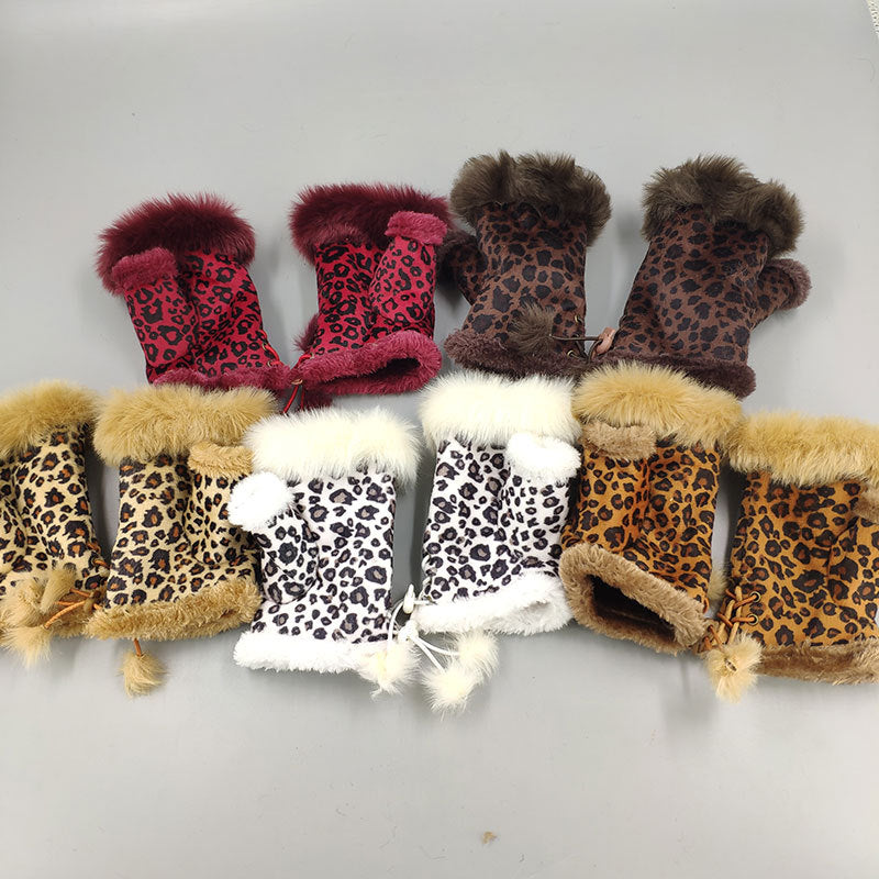 Winter Fingerless Suede Faux Fur Gloves Mittens Soft Warm Fleece Lined UK