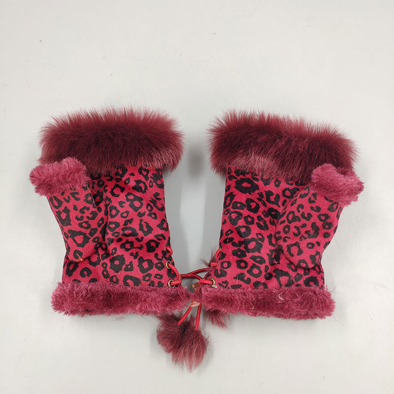 Winter Fingerless Suede Faux Fur Gloves Mittens Soft Warm Fleece Lined UK