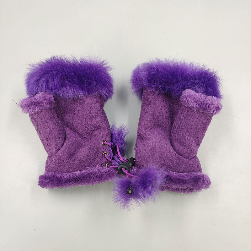 Winter Fingerless Suede Faux Fur Gloves Mittens Soft Warm Fleece Lined UK