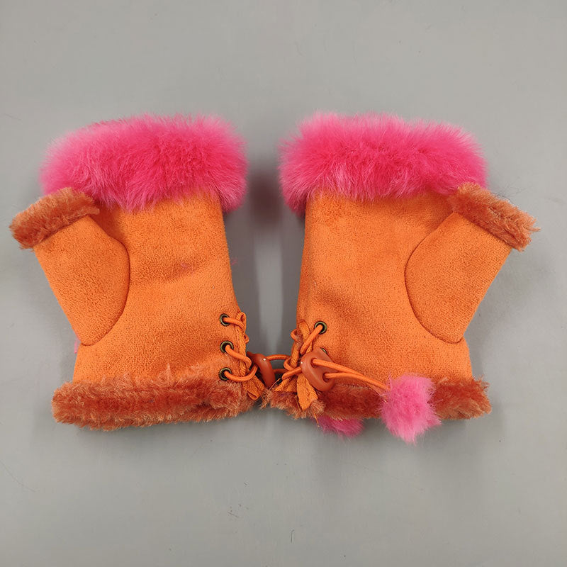 Winter Fingerless Suede Faux Fur Gloves Mittens Soft Warm Fleece Lined UK