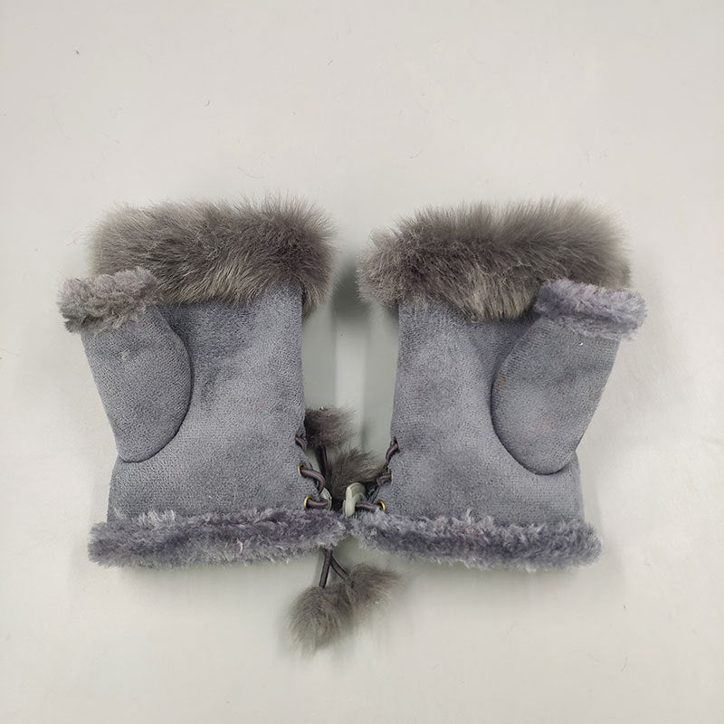 Winter Fingerless Suede Faux Fur Gloves Mittens Soft Warm Fleece Lined UK