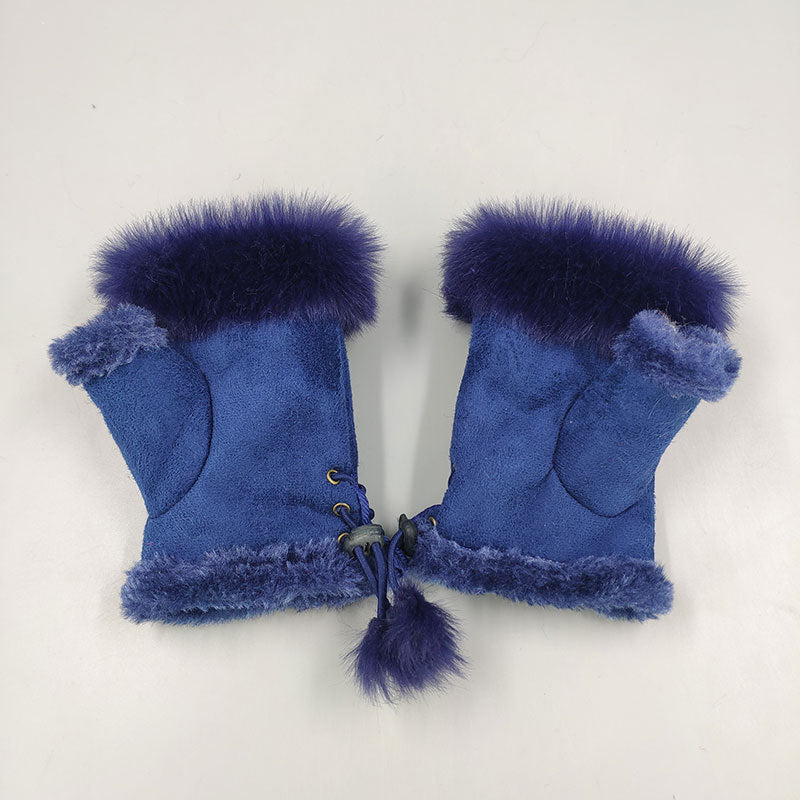 Winter Fingerless Suede Faux Fur Gloves Mittens Soft Warm Fleece Lined UK