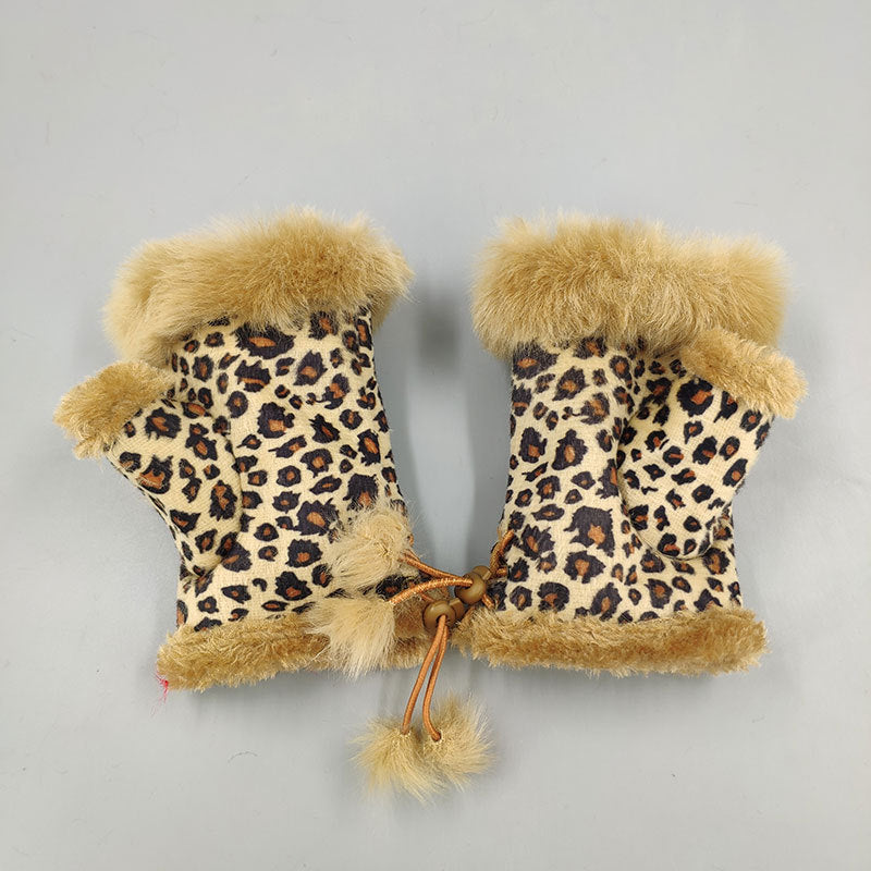 Winter Fingerless Suede Faux Fur Gloves Mittens Soft Warm Fleece Lined UK