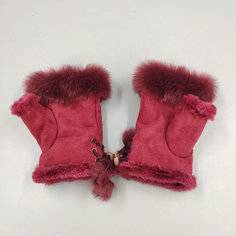 Winter Fingerless Suede Faux Fur Gloves Mittens Soft Warm Fleece Lined UK