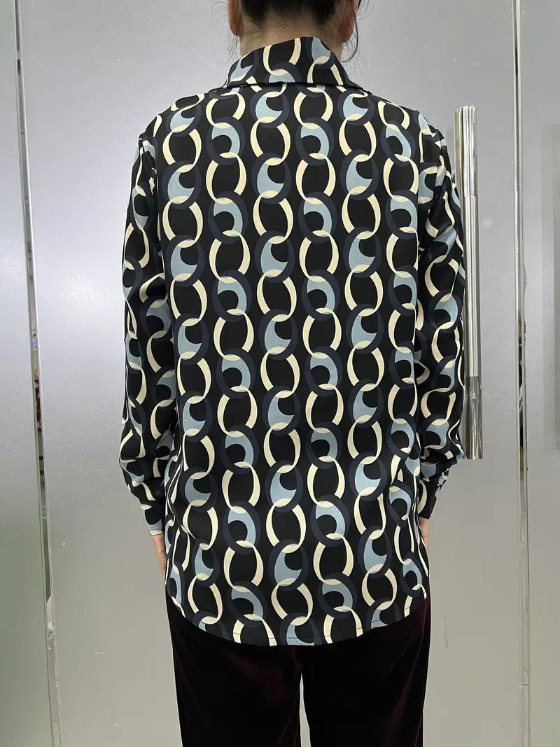 Blue Chain Vintage Style Satin Soft Silky Shirt