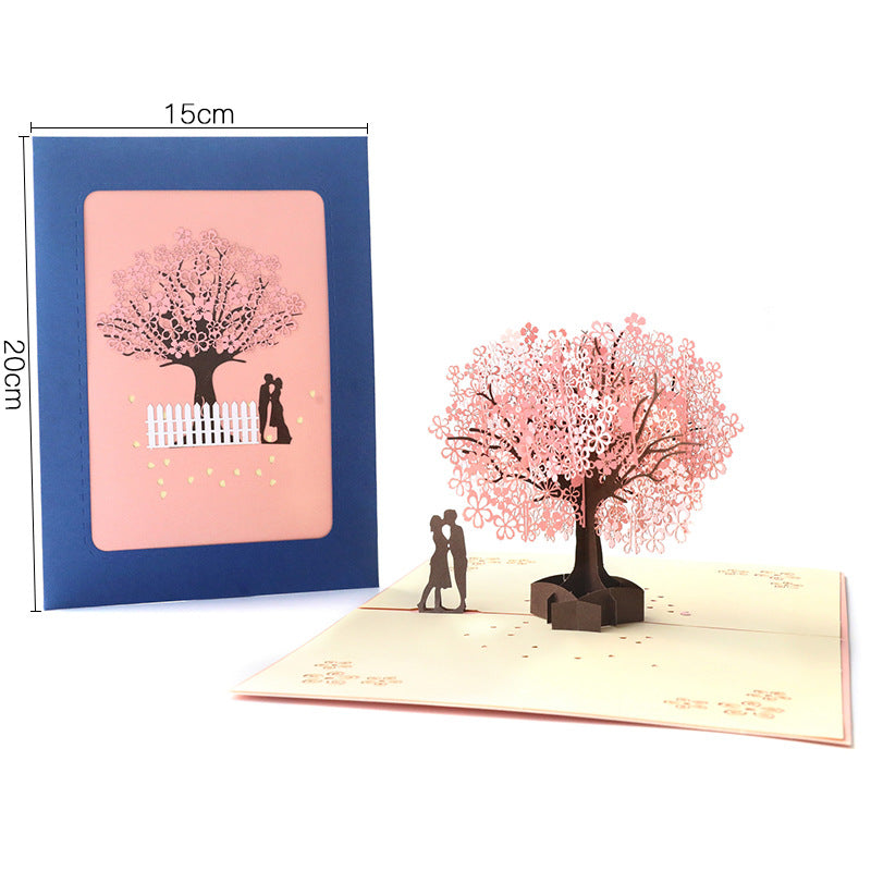 3D Pop Up Cards Birthday Handcraft Anniversary Gift Valentine's Day Couples Tree blossom Card