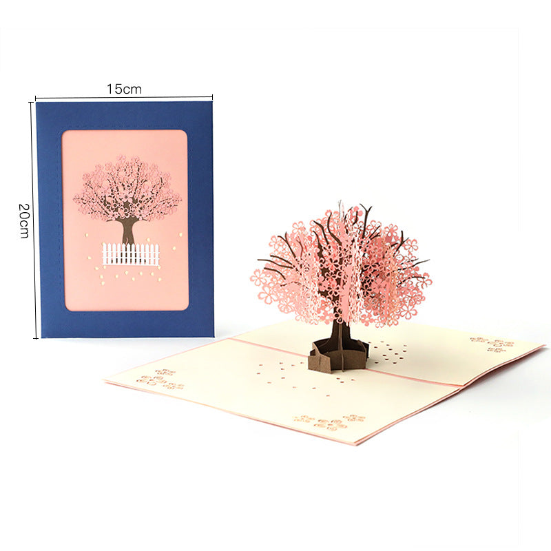 3D Paper Art Pop Up Hand Carved Greeting Cards Trees Festival Cherry Blossom Cards