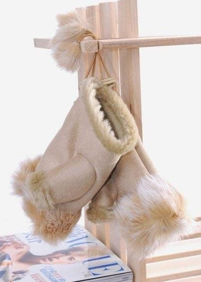 Women Winter Fingerless Suede Fur Gloves Mittens Soft Warm Fleece Lined UK
