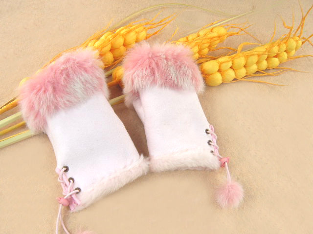 Women Winter Fingerless Suede Fur Gloves Mittens Soft Warm Fleece Lined UK
