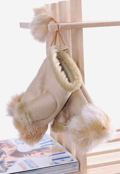 Women Winter Fingerless Suede Fur Gloves Mittens Soft Warm Fleece Lined UK
