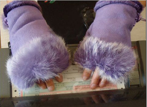 Women Winter Fingerless Suede Fur Gloves Mittens Soft Warm Fleece Lined UK