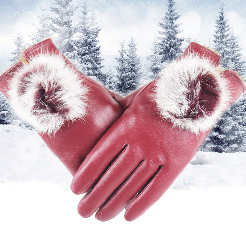 Ladies Faux leather Winter Premium Gloves Touchscreen fleece Lined Fur Bubble