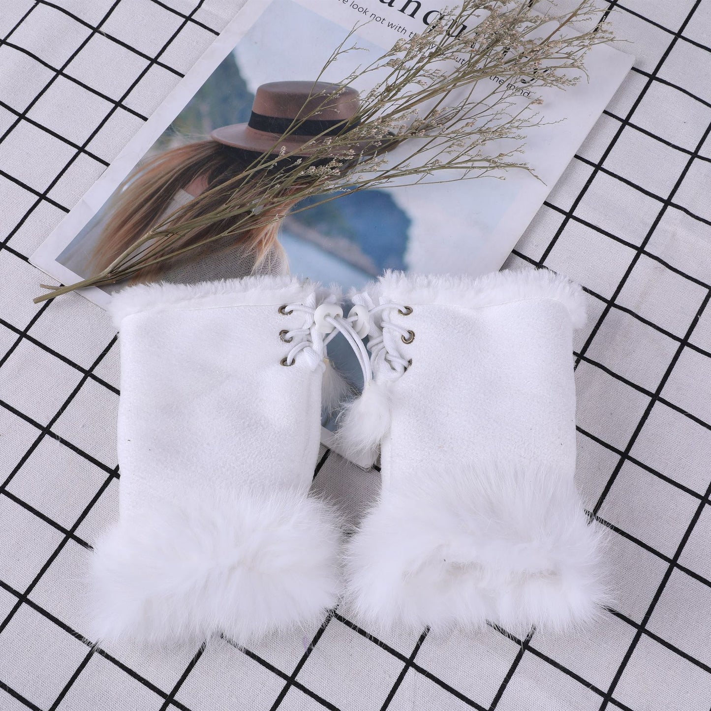 Women Winter Fingerless Suede Fur Gloves Mittens Soft Warm Fleece Lined UK