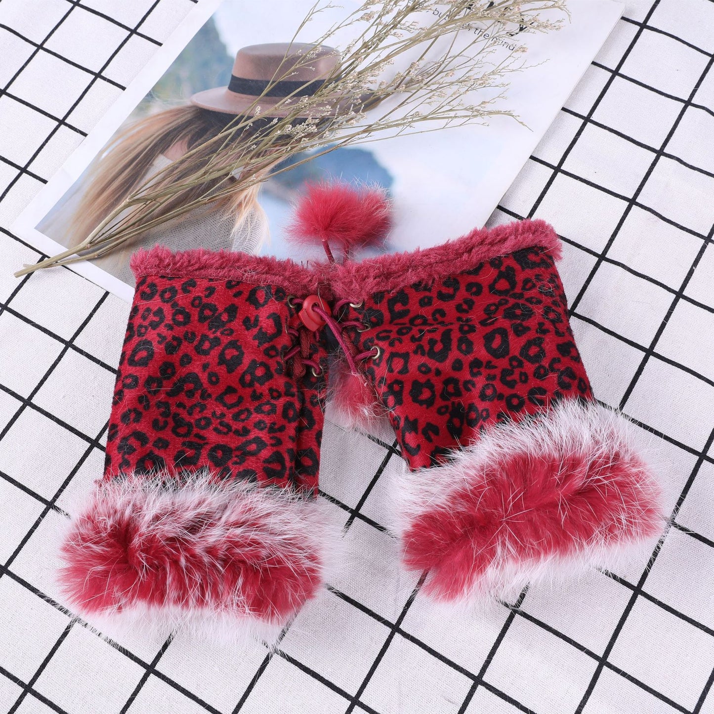 Women Winter Fingerless Suede Fur Gloves Mittens Soft Warm Fleece Lined UK