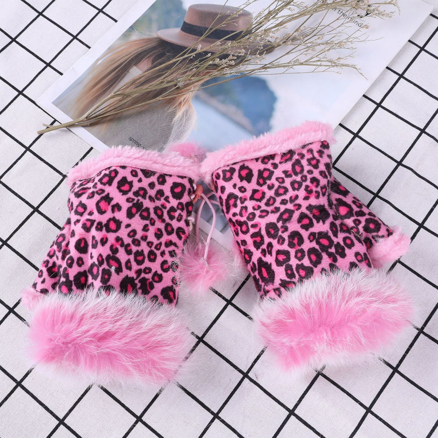 Women Winter Fingerless Suede Fur Gloves Mittens Soft Warm Fleece Lined UK