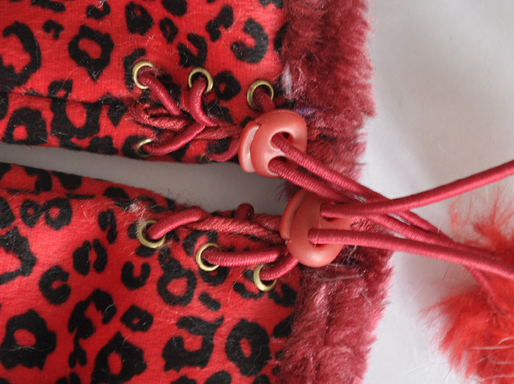 Leopard Women Winter Fingerless Suede Fur Gloves Mittens Soft Warm Fleece Lined UK
