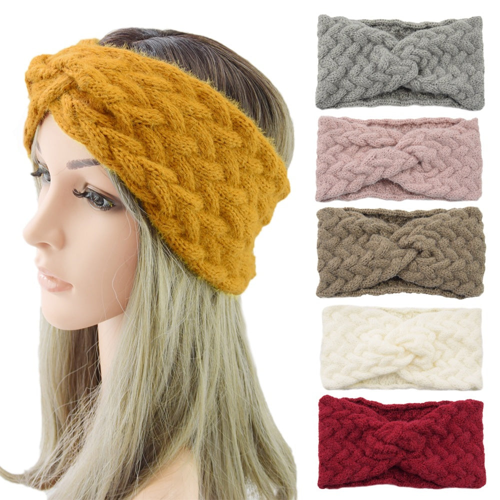 Fluffy Thick Twisted Knitted Braids Wide Headband Head Wrap Elastic Wool Ear Hairband Turban