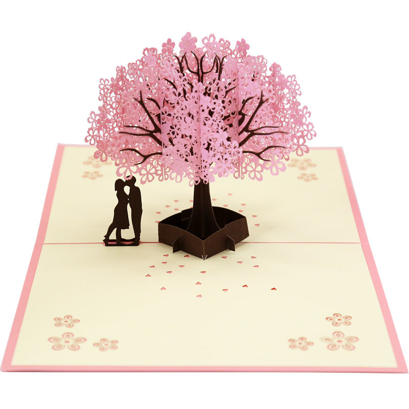 3D Pop Up Cards Birthday Handcraft Anniversary Gift Valentine's Day Couples Tree blossom Card