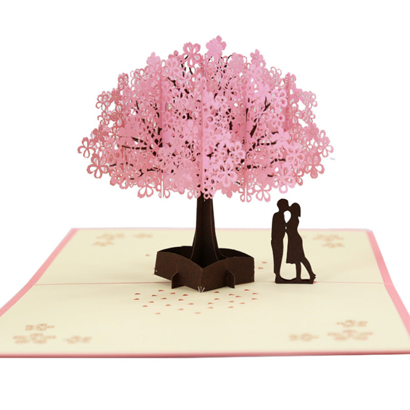 3D Pop Up Cards Birthday Handcraft Anniversary Gift Valentine's Day Couples Tree blossom Card