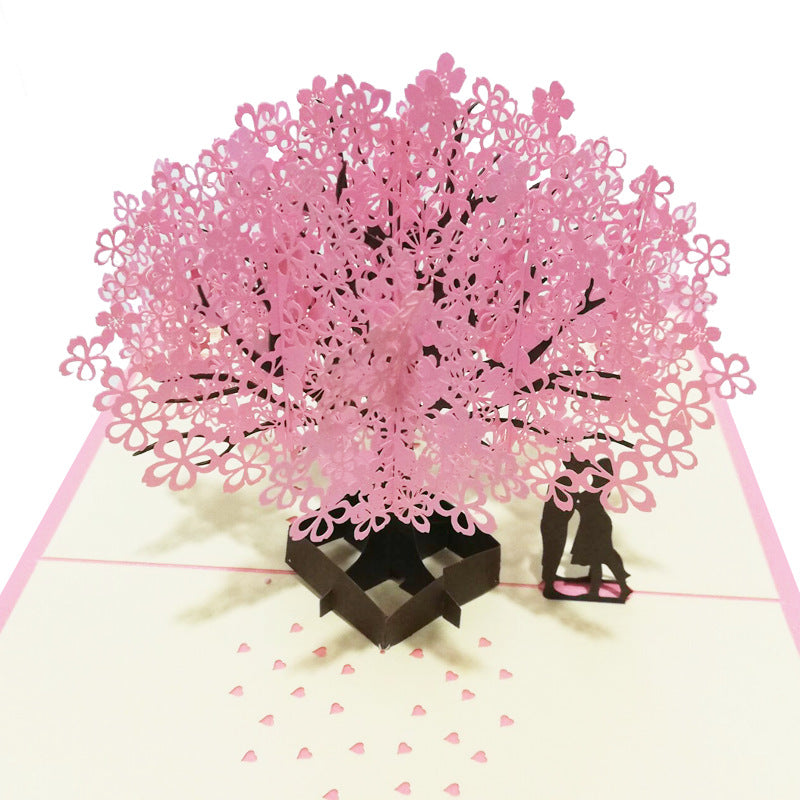 3D Pop Up Cards Birthday Handcraft Anniversary Gift Valentine's Day Couples Tree blossom Card