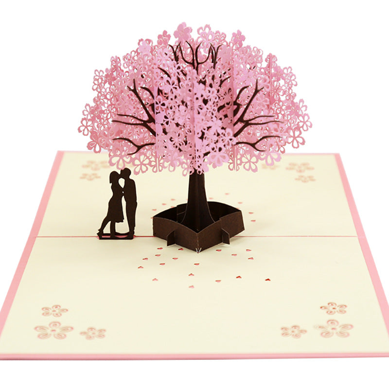 3D Pop Up Cards Birthday Handcraft Anniversary Gift Valentine's Day Couples Tree blossom Card
