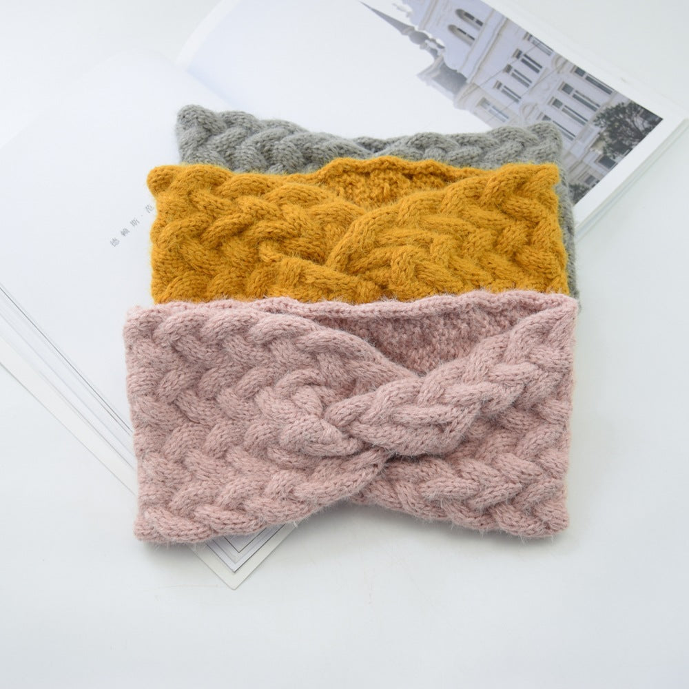 Fluffy Thick Twisted Knitted Braids Wide Headband Head Wrap Elastic Wool Ear Hairband Turban