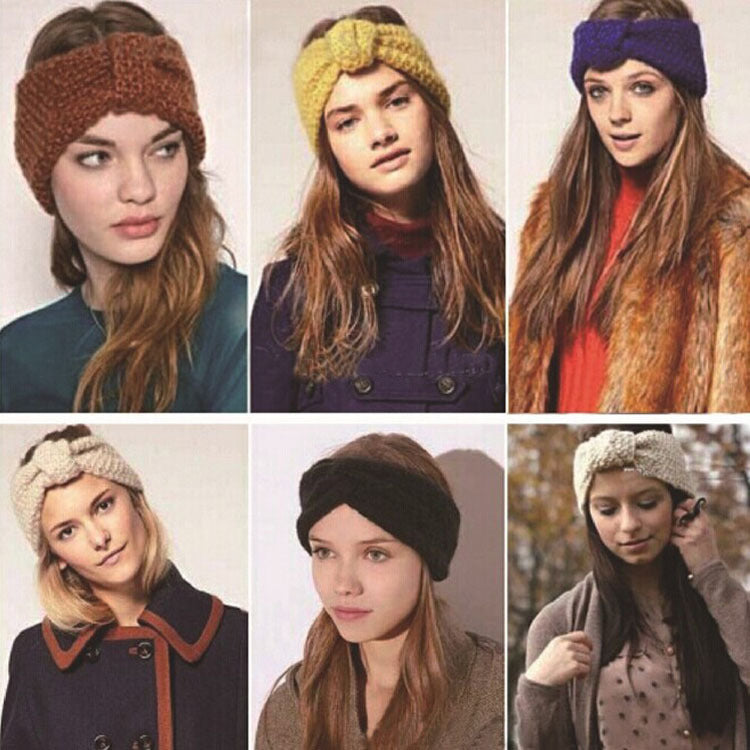 Knitted Braids Wide Headband Head Wrap Elastic Wool Ear Hairband Turban Knotted Corn