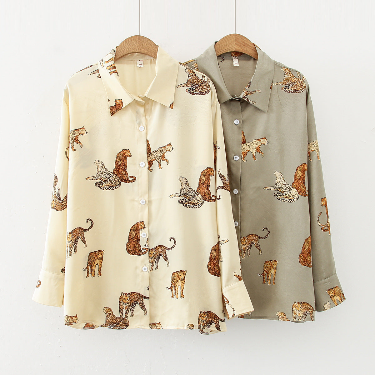 Silky Leopard Tiger Green Animal Print Satin Shirt Soft Silky Animal Print UK