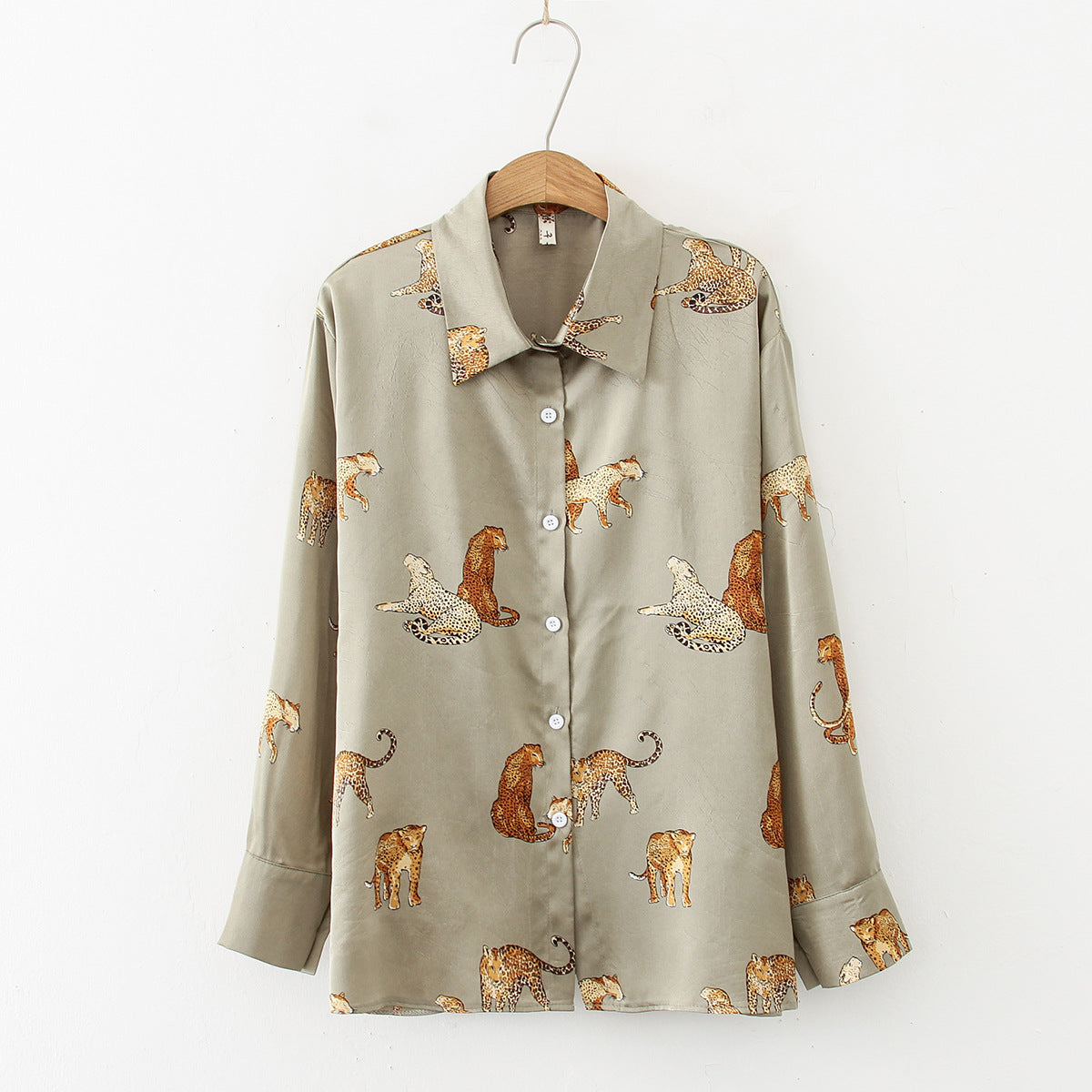 Silky Leopard Tiger Green Animal Print Satin Shirt Soft Silky Animal Print UK