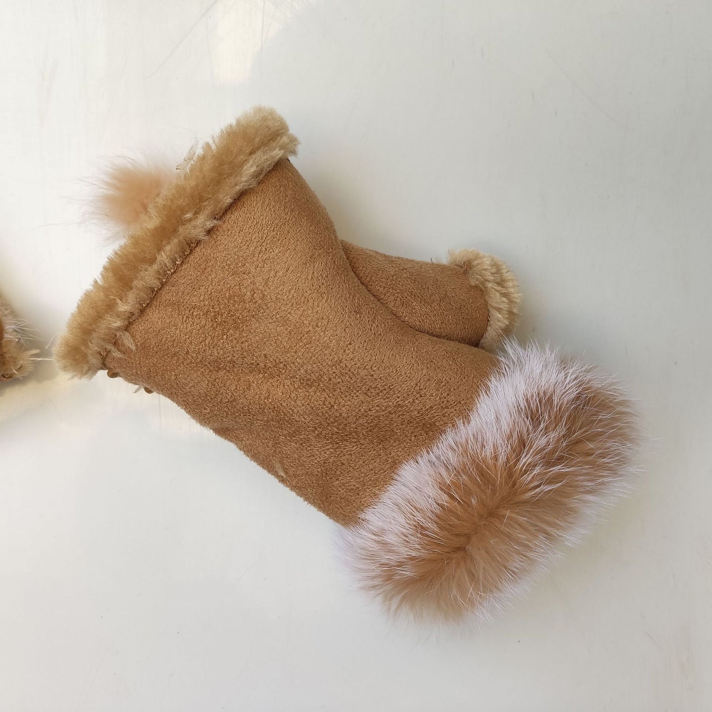 Women Winter Fingerless Suede Fur Gloves Mittens Soft Warm Fleece Lined UK