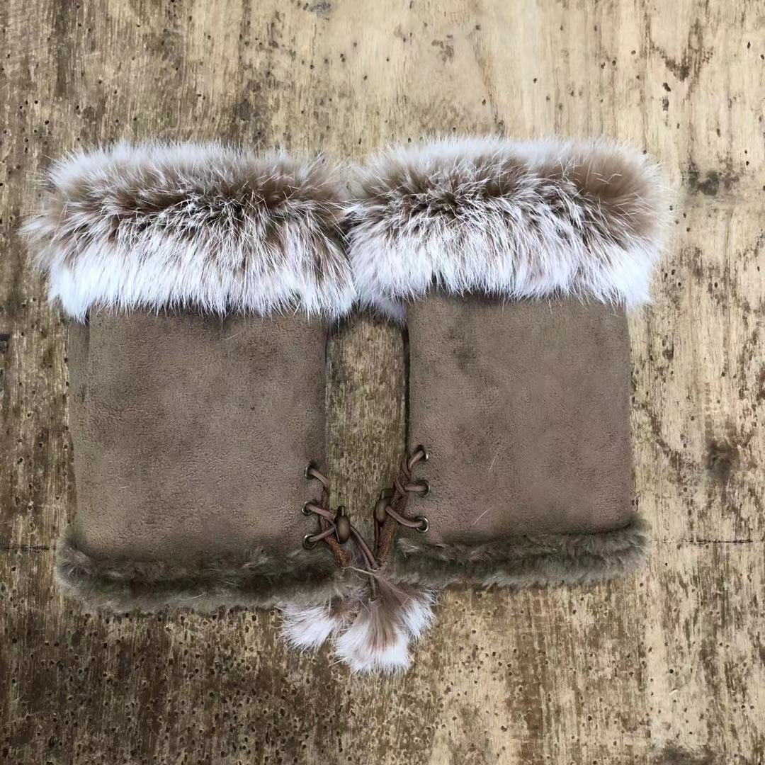 Women Winter Fingerless Suede Fur Gloves Mittens Soft Warm Fleece Lined UK