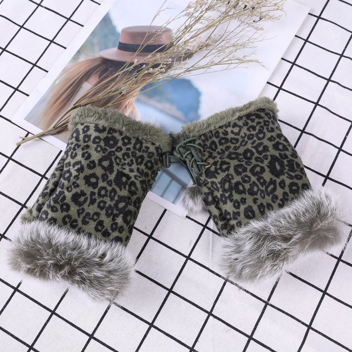 Women Winter Fingerless Suede Fur Gloves Mittens Soft Warm Fleece Lined UK