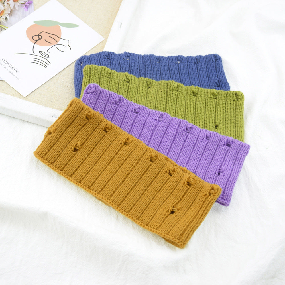 Holes Knitted Braids Wide Headband Head Wrap Elastic Wool Ear Hairband Turban 8