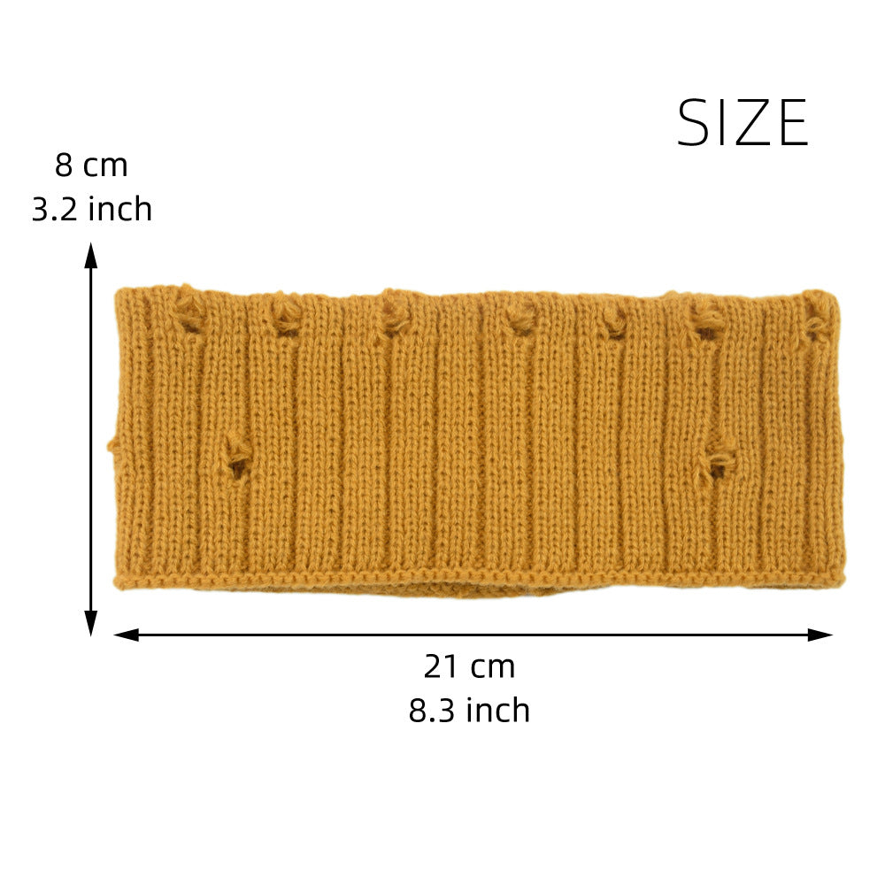Holes Knitted Braids Wide Headband Head Wrap Elastic Wool Ear Hairband Turban 8