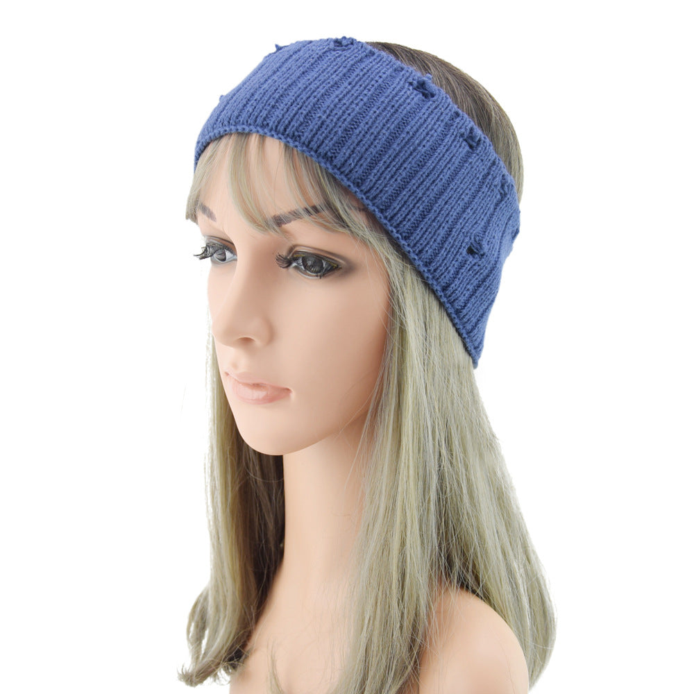 Holes Knitted Braids Wide Headband Head Wrap Elastic Wool Ear Hairband Turban 8