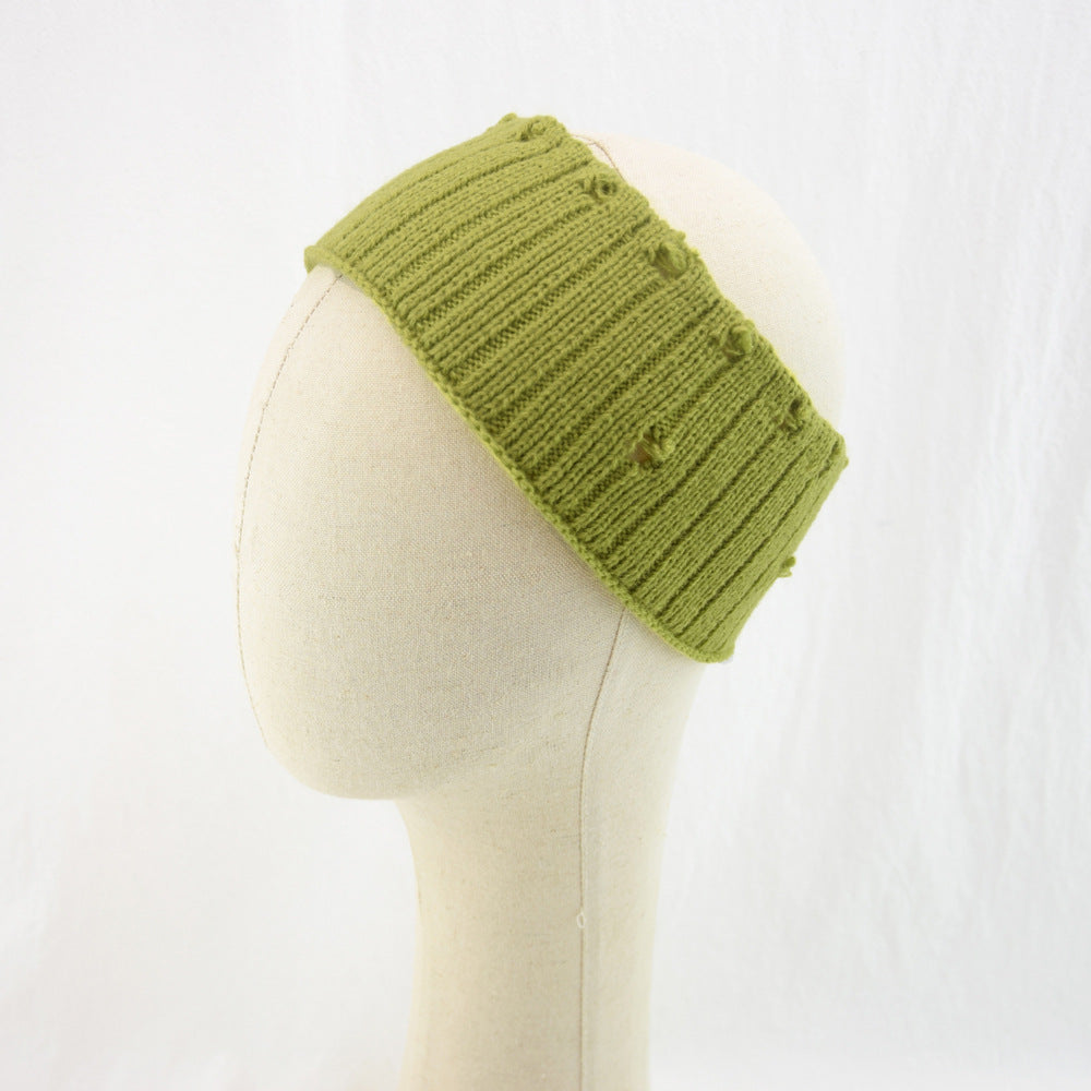 Holes Knitted Braids Wide Headband Head Wrap Elastic Wool Ear Hairband Turban 8