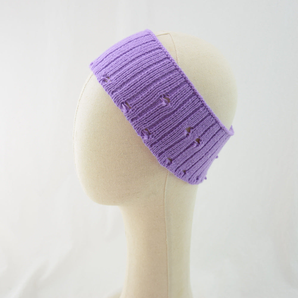 Holes Knitted Braids Wide Headband Head Wrap Elastic Wool Ear Hairband Turban 8