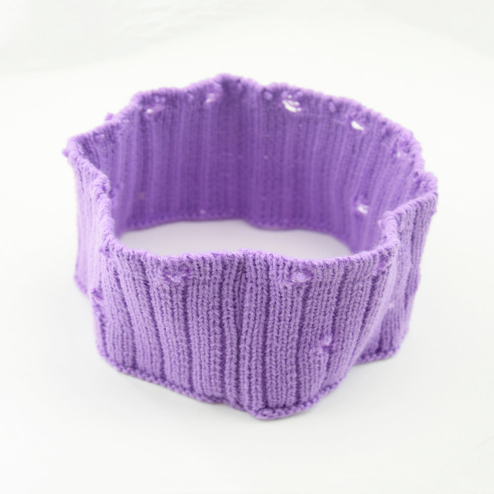 Holes Knitted Braids Wide Headband Head Wrap Elastic Wool Ear Hairband Turban 8