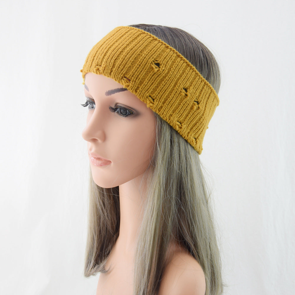 Holes Knitted Braids Wide Headband Head Wrap Elastic Wool Ear Hairband Turban 8