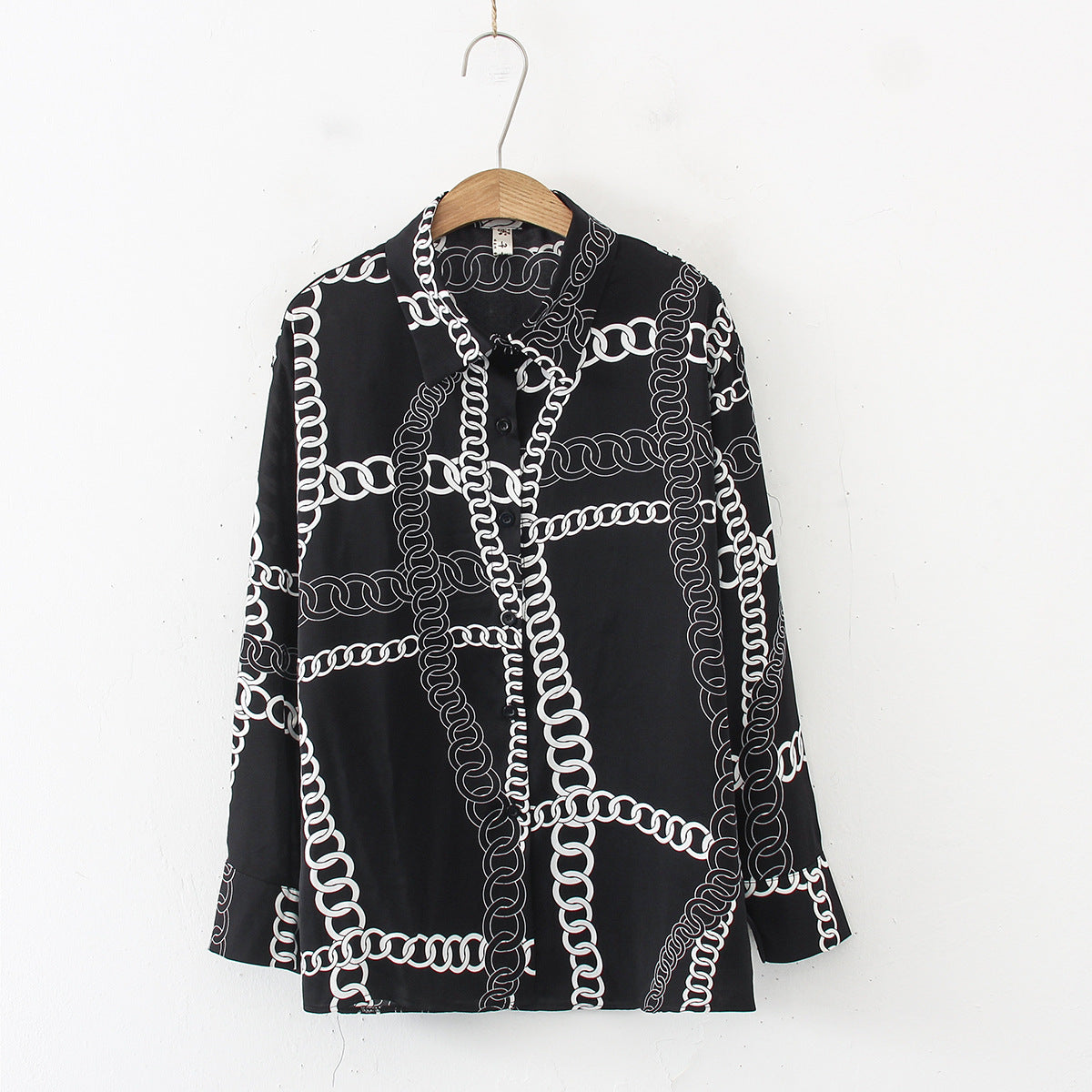 White Chain Vintage Style Print Satin Shirt Soft Silky Shirt