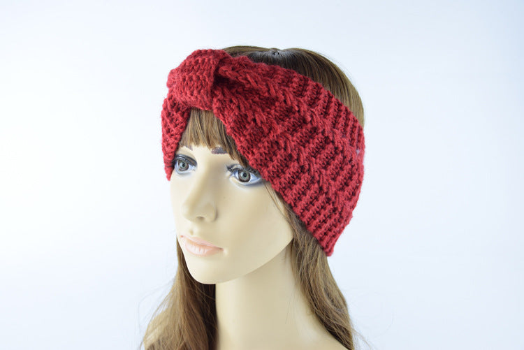 Knitted Braids Wide Headband Head Wrap Elastic Wool Ear Hairband Turban Knotted Corn Lines