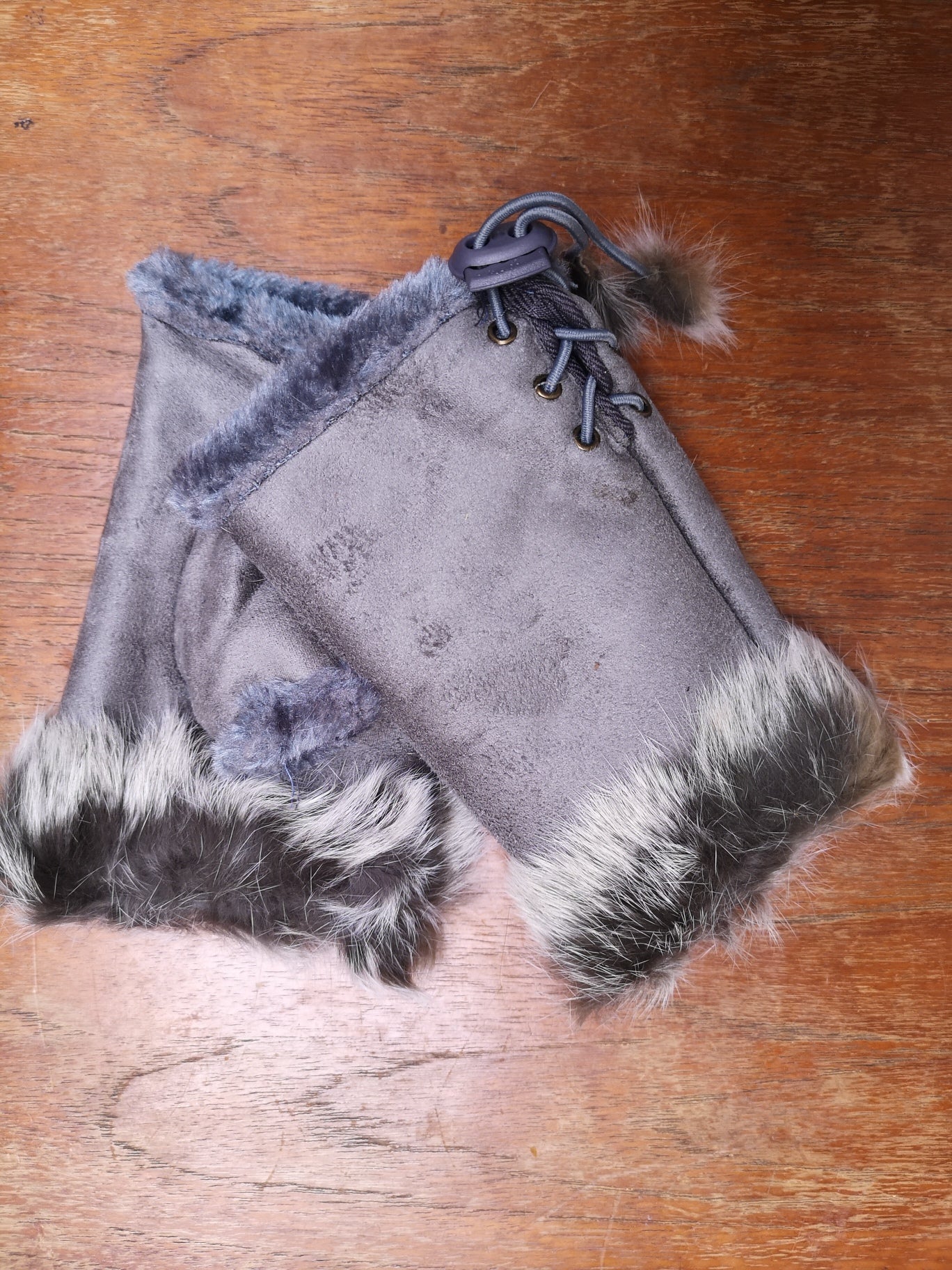 Women Winter Fingerless Suede Fur Gloves Mittens Soft Warm Fleece Lined UK