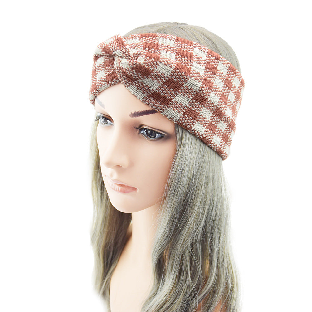 Thick Check Twisted Knitted Braids Wide Headband Head Wrap Elastic Wool Ear Hairband Turban
