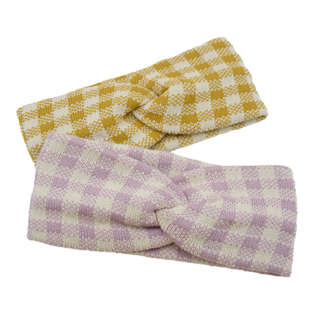 Thick Check Twisted Knitted Braids Wide Headband Head Wrap Elastic Wool Ear Hairband Turban