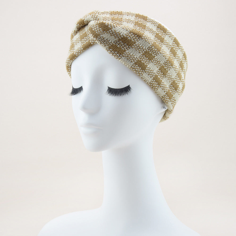 Thick Check Twisted Knitted Braids Wide Headband Head Wrap Elastic Wool Ear Hairband Turban