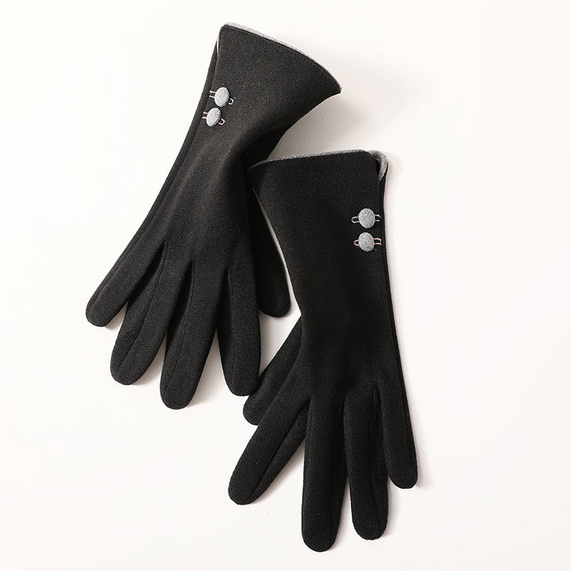 Buttons Contrast Colors Ladies Fleece Touch Screen Warm Winter Thermal Faux Fur Lined Button Gloves UK