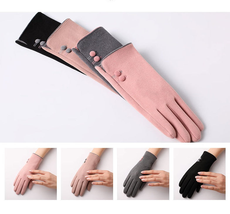 Buttons Contrast Colors Ladies Fleece Touch Screen Warm Winter Thermal Faux Fur Lined Button Gloves UK